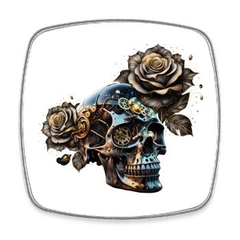 Atemberaubender dunkler Steampunk Totenkopf mit Rosen - Viereckiger Kühlschrankmagnet - Weiß - Vorne