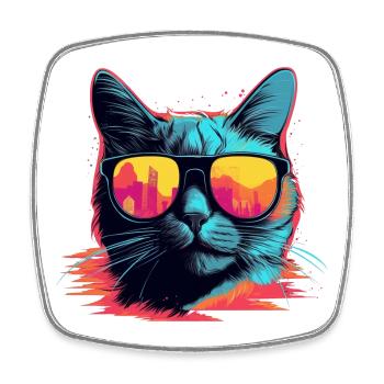 90s Cat Retrowave - Square fridge magnet - white - Front
