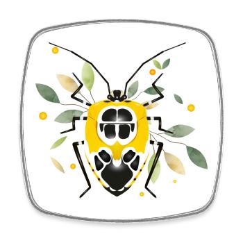 Runibia decorata Creepy Crawly jaune noir avec feuillage - Magnet carré - blanc - Devant