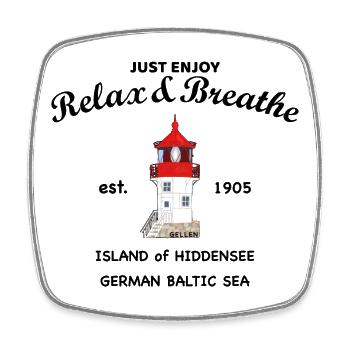 Île de Hiddensee, phare de Gellen, mer Baltique allemande - Magnet carré - blanc - Devant