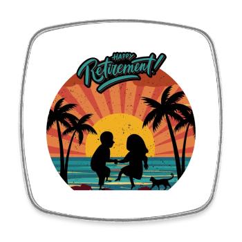 Guesthouse couple dancing happily sunset palm trees - Square fridge magnet - white - Front
