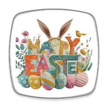 Lapin de Pâques aux motifs printaniers - Magnet carré - blanc - Devant