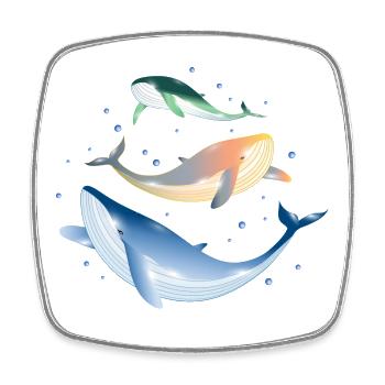 Trois baleines scintillantes aux couleurs vives dans l’océan - Magnet carré - blanc - Devant