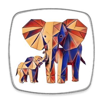 elephant origami géométrique 3d maman et bébé - Magnet carré - blanc - Devant