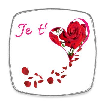 Je t aime avec son cœur de rose rouge - Magnet carré - blanc - Devant