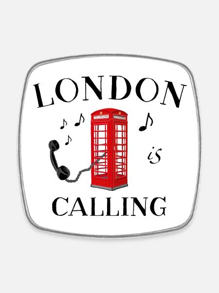 Londres appelle, Angleterre, cabine téléphonique rouge - Magnet carré - blanc