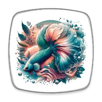 Kampffisch, Betta splendens, bunter Fisch - Viereckiger Kühlschrankmagnet - Weiß - Vorne
