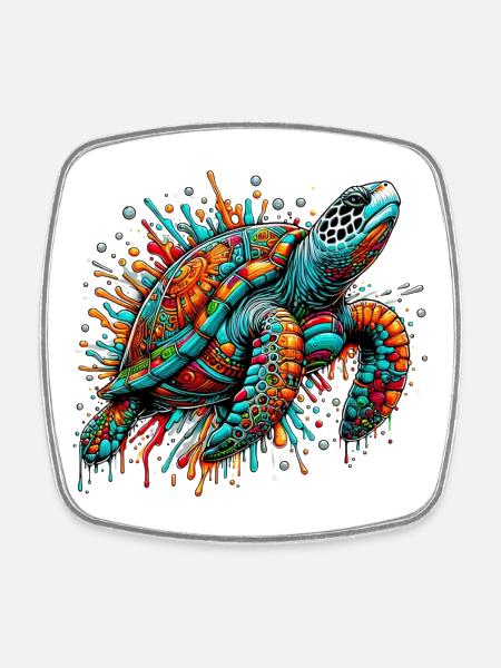 Turtle - Square fridge magnet - white