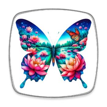 Schmetterling, Lotusblumen, Blume, Teich, Zen-See - Viereckiger Kühlschrankmagnet - Weiß - Vorne