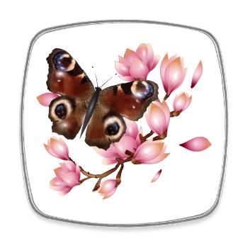 Papillon paon oeil avec Magnolia en rose - Magnet carré - blanc - Devant