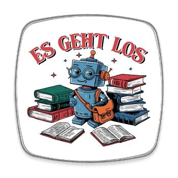 Einschulung erster Schultag kleiner Roboter - Viereckiger Kühlschrankmagnet - Weiß - Vorne