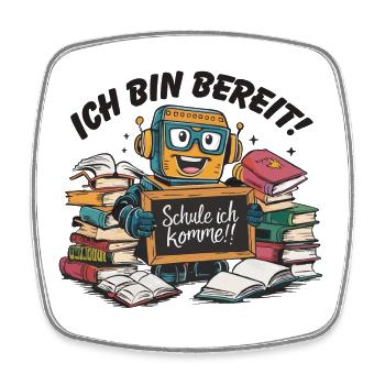 Einschulung erster Schultag kleiner Roboter - Viereckiger Kühlschrankmagnet - Weiß - Vorne