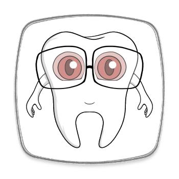 An adorable tooth wearing glasses - Square fridge magnet - white - Front