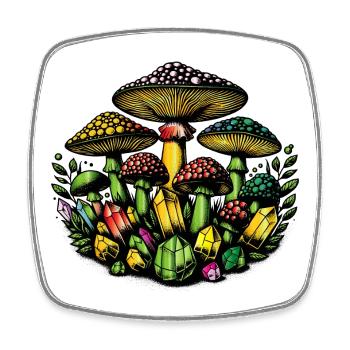 champignons et cristaux magiques - Magnet carré - blanc - Devant