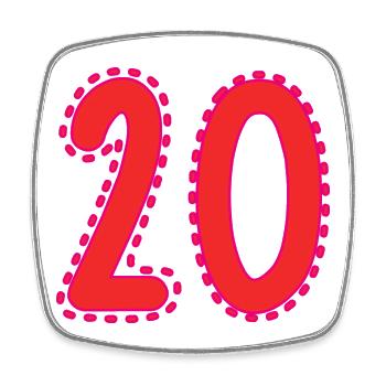 20. 20 ANS. 20e ANNIVERSAIRE. ANNIVERSAIRE 20 ANS. - Magnet carré - blanc - Devant