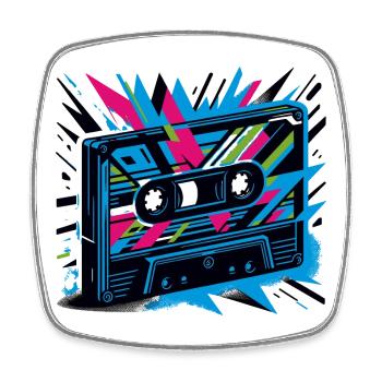 Music cassette in retro style 80s and 90s style - Square fridge magnet - white - Front