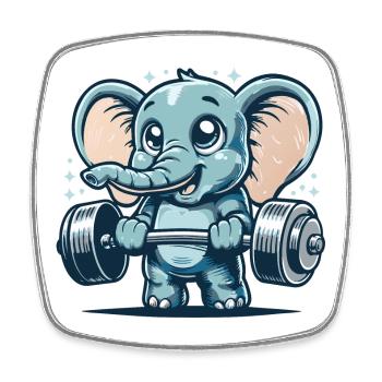 Cute cartoon elephant doing strength training - Square fridge magnet - white - Front