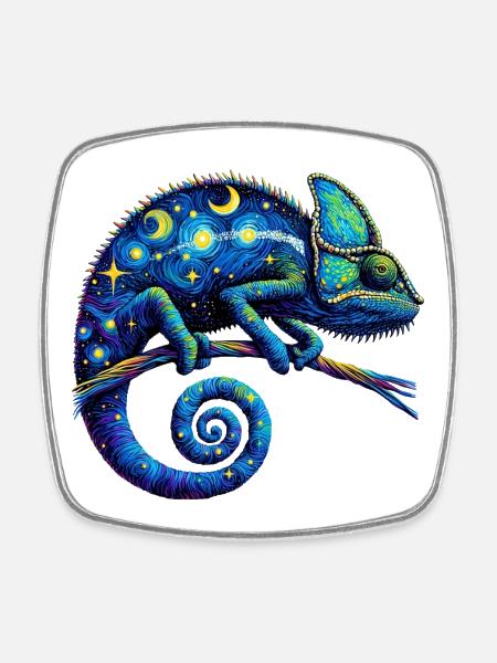 Chameleon - Square fridge magnet - white