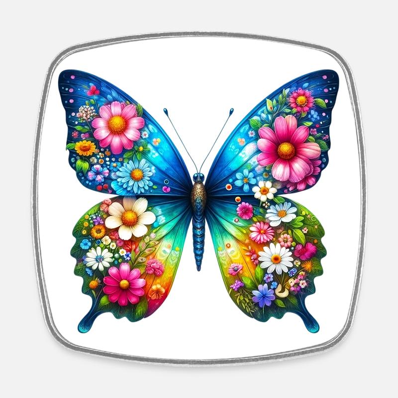 Fleurs de fleurs de papillon - Magnet carré - blanc