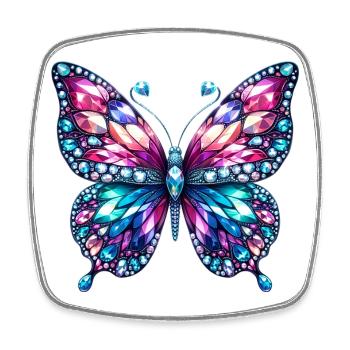 Butterfly, Diamond, Diamonds, Crystals, Crystal - Square fridge magnet - white - Front