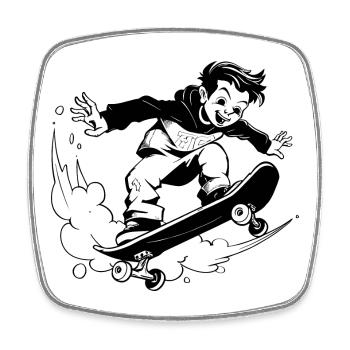 Garçon de skateboard de dessin animé - Magnet carré - blanc - Devant