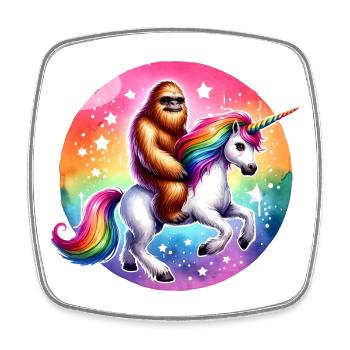 Orangutan on Rainbow Unicorn - Square fridge magnet - white - Front
