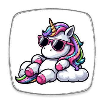 Cool Unicorn Sunglasses Chill Clouds Sky - Square fridge magnet - white - Front