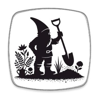 charmantes Silhouetten-Motiv eines Gartenzwergs - Viereckiger Kühlschrankmagnet - Weiß - Vorne