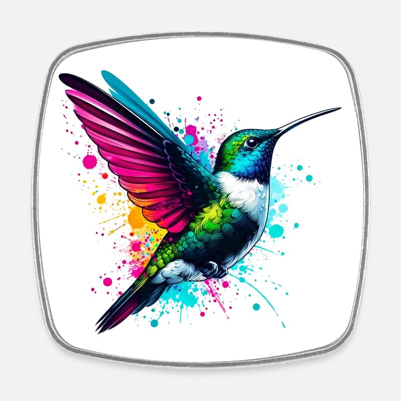 Colibri - Magnet carré - blanc
