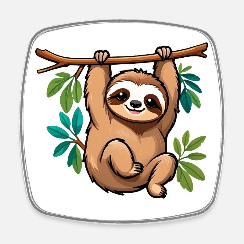 Cute Happy Cartoon Sloth - Square fridge magnet - white