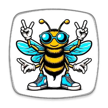 Abeille avec des lunettes de soleil - Magnet carré - blanc - Devant