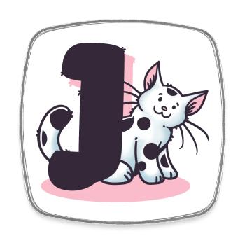 Katze Buchstabe J - Viereckiger Kühlschrankmagnet - Weiß - Vorne