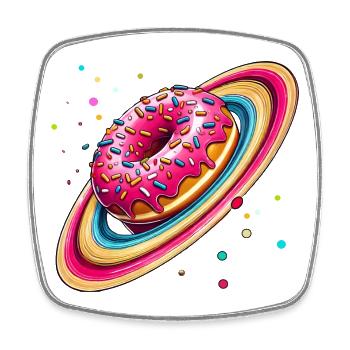 Un beignet avec des pépites colorées comme la planète Saturne - Magnet carré - blanc - Devant