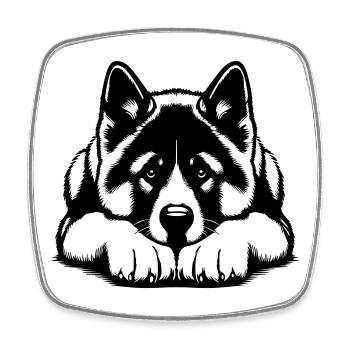 Tête d’Akita américain avec pattes - Magnet carré - blanc - Devant