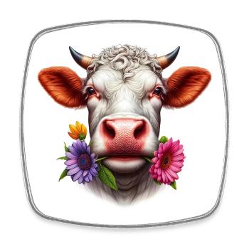 Blumen aus Kuh - Viereckiger Kühlschrankmagnet - Weiß - Vorne