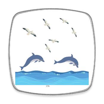 Dolphins Leap Over Azure Waves - Square fridge magnet - white - Front