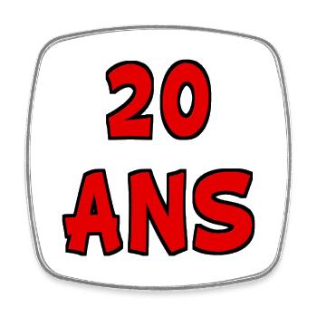 20. 20 ANS. 20e ANNIVERSAIRE. ANNIVERSAIRE 20 ANS. - Magnet carré - blanc - Devant