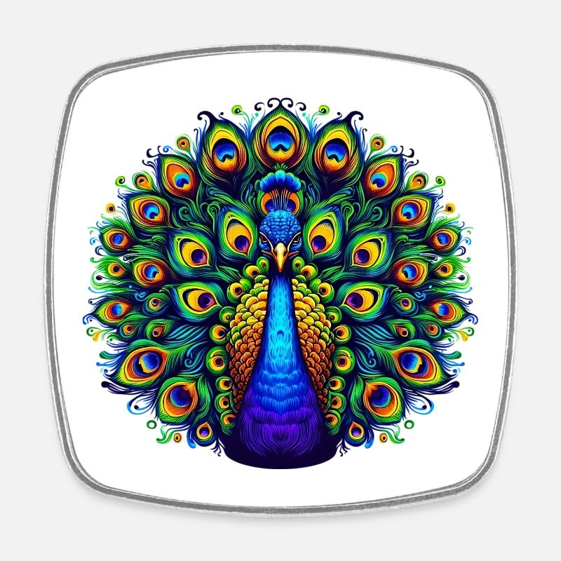 Pfau - Viereckiger Kühlschrankmagnet - Weiß