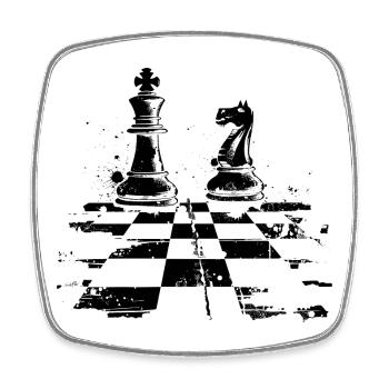 Chess Checkers and King Drawing - Square fridge magnet - white - Front