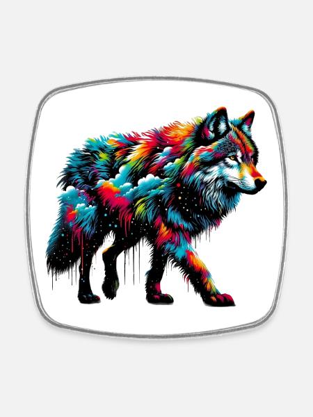 Wolf - Square fridge magnet - white