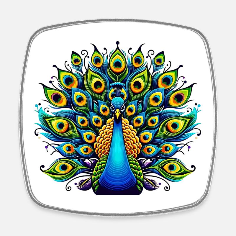 Pfau - Viereckiger Kühlschrankmagnet - Weiß