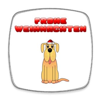 Frohe Weihnachten Hund mit Weihnachtsmütze - Viereckiger Kühlschrankmagnet - Weiß - Vorne