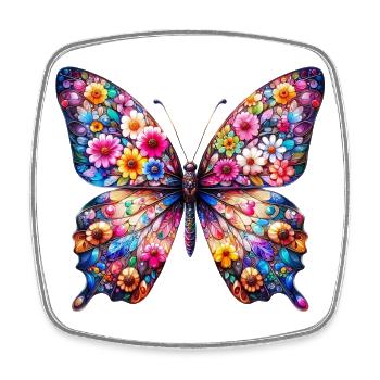 Papillon décoré de fleurs - Magnet carré - blanc - Devant