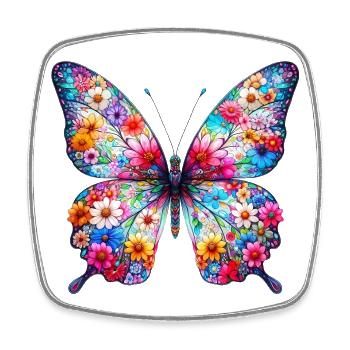 Schmetterling mit Blumen verziert - Viereckiger Kühlschrankmagnet - Weiß - Vorne