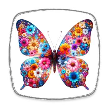 Papillon décoré de fleurs - Magnet carré - blanc - Devant
