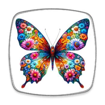 Papillon décoré de fleurs - Magnet carré - blanc - Devant