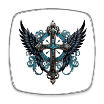 Cross adorned with wings. - Square fridge magnet - white - Front