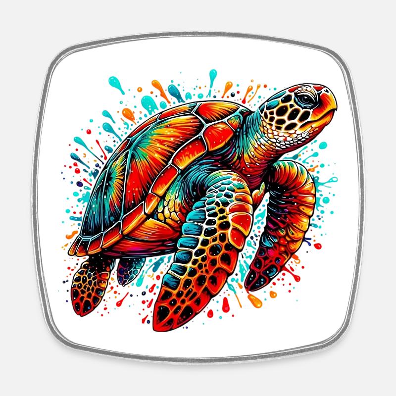 Tortue - Magnet carré - blanc