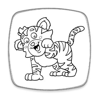 Tiger Kawaii coloring page hand-illustrated - Square fridge magnet - white - Front