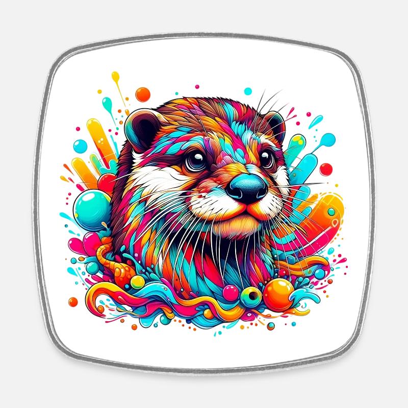 Loutre - Magnet carré - blanc